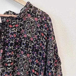 Misa Los Angeles Vera Floral Long-Sleeve Ruffle Blouse‎ Black Size Small thumbnail 6