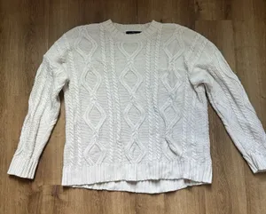Women's Fisherman Cable Knit Heritage Sweater Cream Size Large thumbnail 1