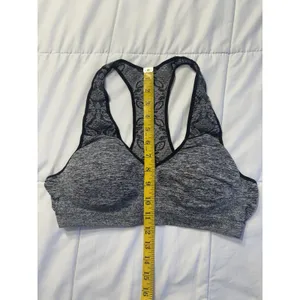 Fruit of the Loom Gray Sports Bra Racerback Black Floral Athletic Sports thumbnail 4