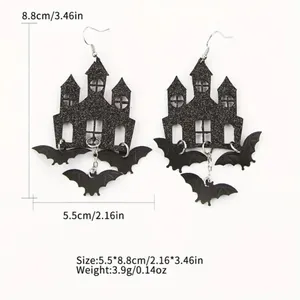 Black Gothic Halloween Theme Acrylic Drop &‎ Dangle Earrings Bat Haunted Castle thumbnail 5