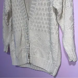 Vtg Interior Textured Fisherman Knit Cardigan Sweater Women L Cottage Coastal thumbnail 3