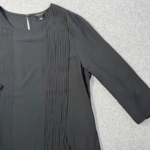 Ann Taylor Women's Small Black Pleated Front 3/4 Sleeve Blouse Top thumbnail 2