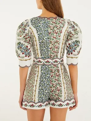 Farm Rio Fruit Beauty Off-White Linen Belted Romper Size M NWT $248 thumbnail 2