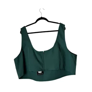 PrettyLittleThing Shirt Women 30 Teal Green Plus Size Woven Bralet Crop Top‎ NWT thumbnail 3