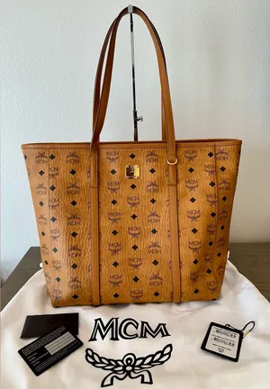 MCM Arena Top Zip Shopper Visettos Cognac thumbnail 1