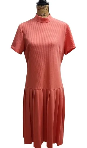 Bleecker Street Ribbed Knit Dress Mock Neck‎ Pleated Coral Midi 13 Vintage thumbnail 1