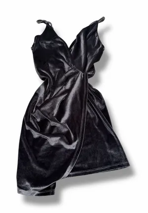 2Love V-Neck Velvet Faux Wrap Mini Dress in‎ Charcoal Grey Black thumbnail 1