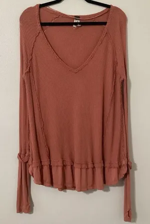 We the Free Laguna Thermal Tunic Top‎ Small Oversized Autumn Fall Pumpkin Orange thumbnail 1