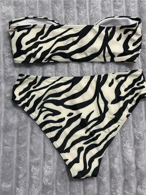 Women's Zebra-Print Bandeau Bikini Set - Black & White thumbnail 3