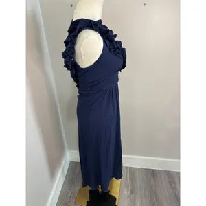Lilly Pulitzer Navy Blue‎ Ruffle V-Neck Maxi Dress XS Jersey Knit Sleeveless thumbnail 4
