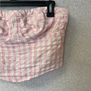 Free People Women Large Leilani Cotton Gingham Tube‎ Top Pink Y2K Cottagecore thumbnail 3