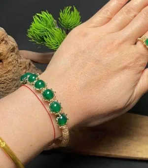 18K Gold Plated Green Agate Jewelry Set,Agate Beaded Charm Bracelet,Crystal Agate Ring(2pcs/set) thumbnail 4