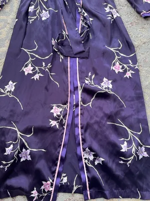 Oscar de la Renta Satin Floral Robe Purple Large thumbnail 4
