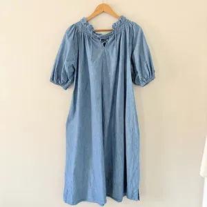 J.Crew Re-Imagined denim flowy dress with a gathered neckline Size S‎ thumbnail 4