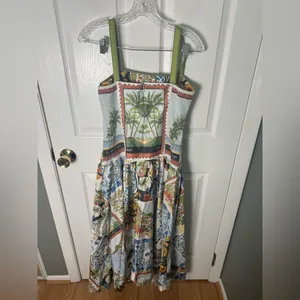 Farm Rio Multicolor Latin Trip Scarves Organic Cotton Midi Dress S thumbnail 8