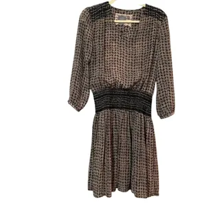 Vanessa Virginia Brown Black Smocked Waist Womens S Peasant Boho Spring Sheer thumbnail 2