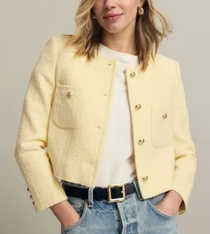 CeCe Butter Yellow Tweed Blazer SIZE 0 Lady Jacket Boucle Career Designer $149 thumbnail 1