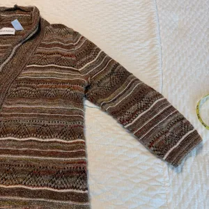 Alfred Dunner Open Front Sweater Cardigan Neutral Tone Women’s Sz Large Metallic thumbnail 8