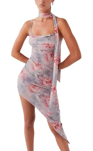 NWT Peppermayo in Your Dreams Asymmetric Hem Midi‎ Dress Neck Tie Coquette Party thumbnail 1
