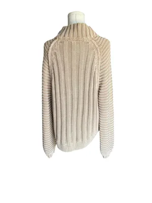 Free People - Sweetheart Mock Neck Chunky Cable Knit Sweater Sand Castle Sz M thumbnail 5