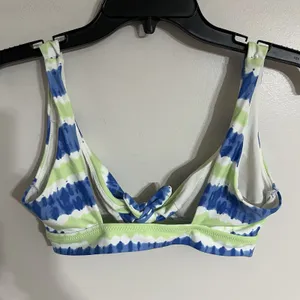 Aerie Scoop Neck Tie Front Bikini Top Blue Green Tie Dye Stripe‎ Small thumbnail 8
