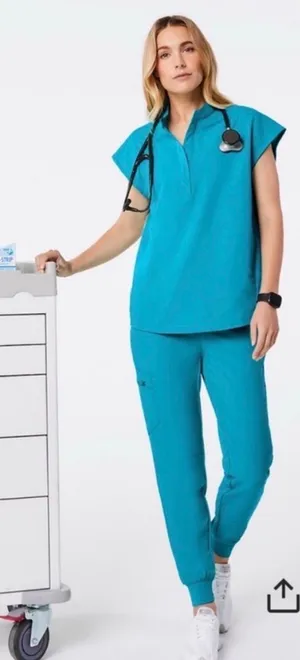 FIGS Technical Collection Teal Scrub Set | Top (M) + Jogger Pants (L/P) thumbnail 1