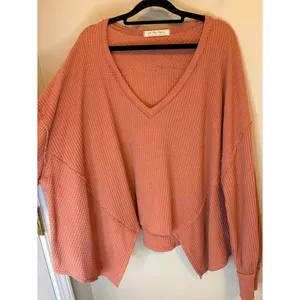 We The Free Thermal Waffle Knit Oversized V-Neck Top Small thumbnail 3