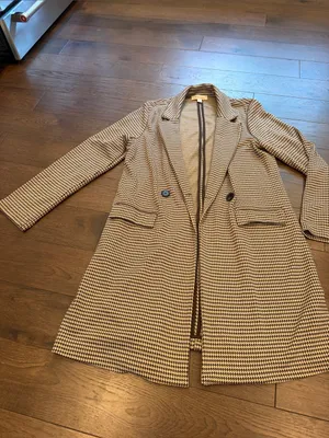 Philosophy Coffee/Tan Long Coat, Houndstooth, Size Medium - C11-661 thumbnail 4