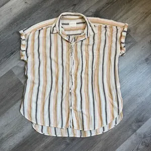 American Eagle Button Down Shirt Stripe Hi Lo Viscose Large thumbnail 3