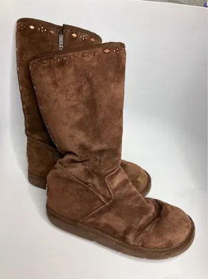 UGG Tall Suede Boots Womens 8 Brown Good Studded Metallic Zip Up 5544 winter thumbnail 1
