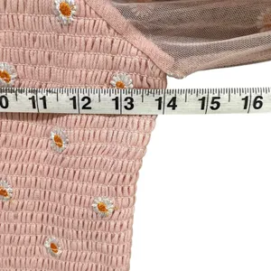 Altar'd State Smocked Top Women M Pink Embroider Daisy Ruffle Coquette Feminine thumbnail 6