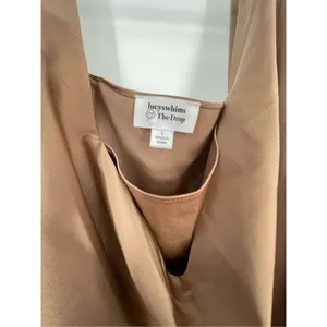 Lucyswhims size large asymmetrical hem cowl front taupe tank top thumbnail 4