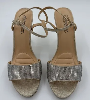 Badgley Mischka American Glamour Strappy Gold Rhinestone Embellished Heels Sz 10 thumbnail 1