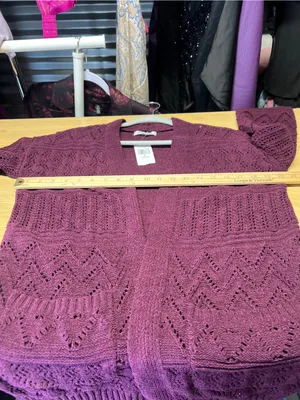 Hooked Up Cozy Cardi Winter Bloom Purple Pointelle Open Front Cardigan S NWT thumbnail 12
