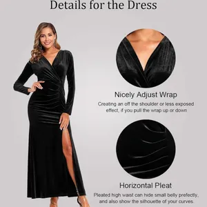 Elegant Velvet/ Deep V-neck, long sleeve, side slit, long length empire waist XL thumbnail 10