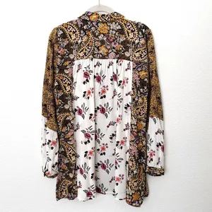[Jane & Delancey] Mixed Floral Print Button Down Oversized Boho Blouse Sz Large thumbnail 2