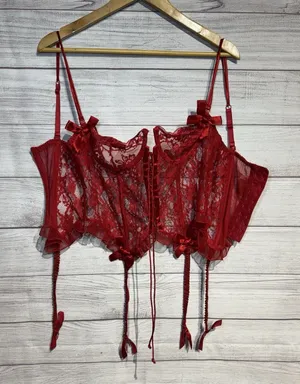 Victoria's Secret Vintage Corset Garter Bustier 36C Lace Gold Label Red Festival thumbnail 1