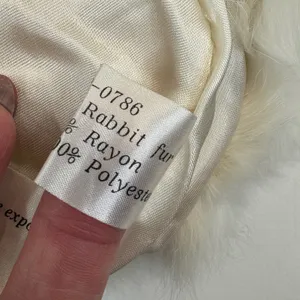 Vintage Rabbit Fur Hat Pom Beanie Cap Cream White Winter Ski Glam Y2K Luxe Fuzzy thumbnail 3