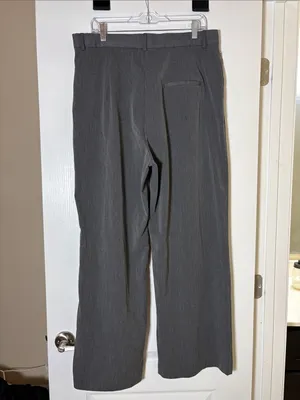 Djerf Avenue Favorite Pants High Rise Wide Leg Pleated Trouser Grey Size XL thumbnail 5