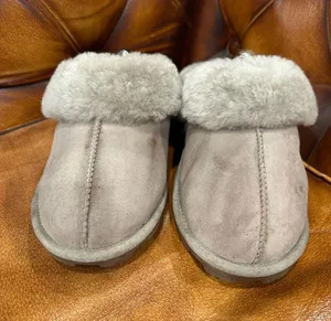 GUC Cozy Gray SUEDE AND Sherlyn trims and inside Slippers with Plush Lining thumbnail 1