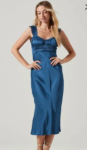 NEW‎ ASTR Enola Satin Smocked Midi Dress large thumbnail 1