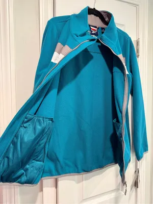 NWT Reebok Size M Teal Full Zip Fleece Jacket Retro Colorblock Outdoor Active thumbnail 3
