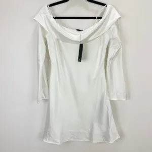 Lulus Luxurious Vision White Satin Off-the-Shoulder Mini Dress Party Medium NWT thumbnail 5