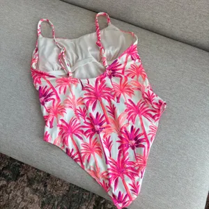 Shade & Shore One Piece Swimsuit L Pink Purple Palm Tree Beachy Tropical Whimsy thumbnail 2