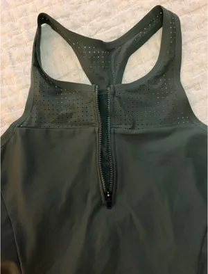 Athleta Olive green quarter zip active tank thumbnail 2