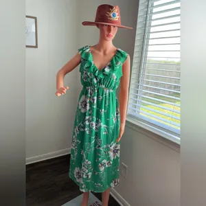 Maurices Floral Midi Dress Green Ruffle V-Neck Size M thumbnail 2