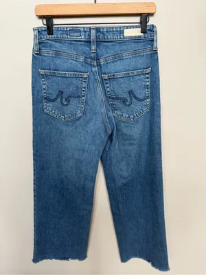 AG Adriano Goldschmied Jeans The Etta High Waisted Wide Leg Crop Jeans Size 4 27 Raw Frayed Hem thumbnail 5