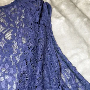 LuLaRoe Womens Size Large Blue Floral Lace Long Duster Vest Sleeveless Open thumbnail 7