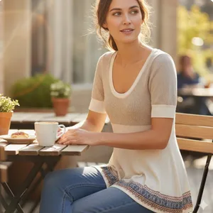 Free People Cream Fair Isle Fit & Flare Short Sleeve Knit Top Size XS thumbnail 10