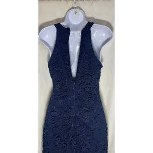 Lulus Navy Blue Floral Crochet Lace Halter Neck Bodycon Mini Dress Style 61976A thumbnail 4